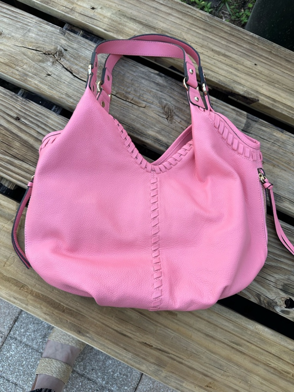 Lodis Pink Leather Shoulder Hobo Bag